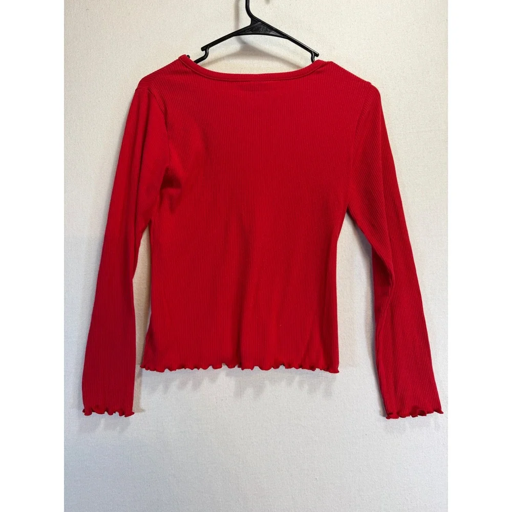 Old Navy Kids Red Ribbed Henley Long Sleeve Lettuce Edge Top XXL 18